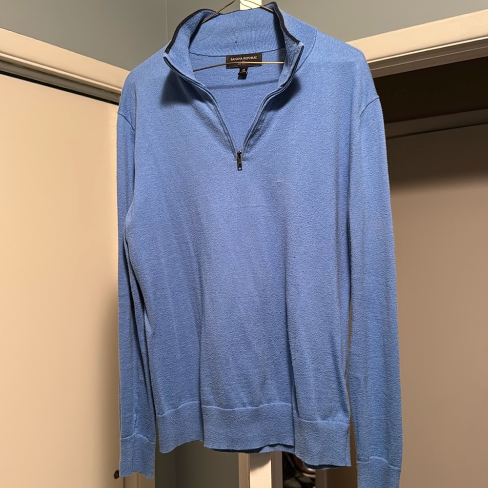 Banana Republic Men's Light Blue Quarter Zip Sweater Pullover Size M